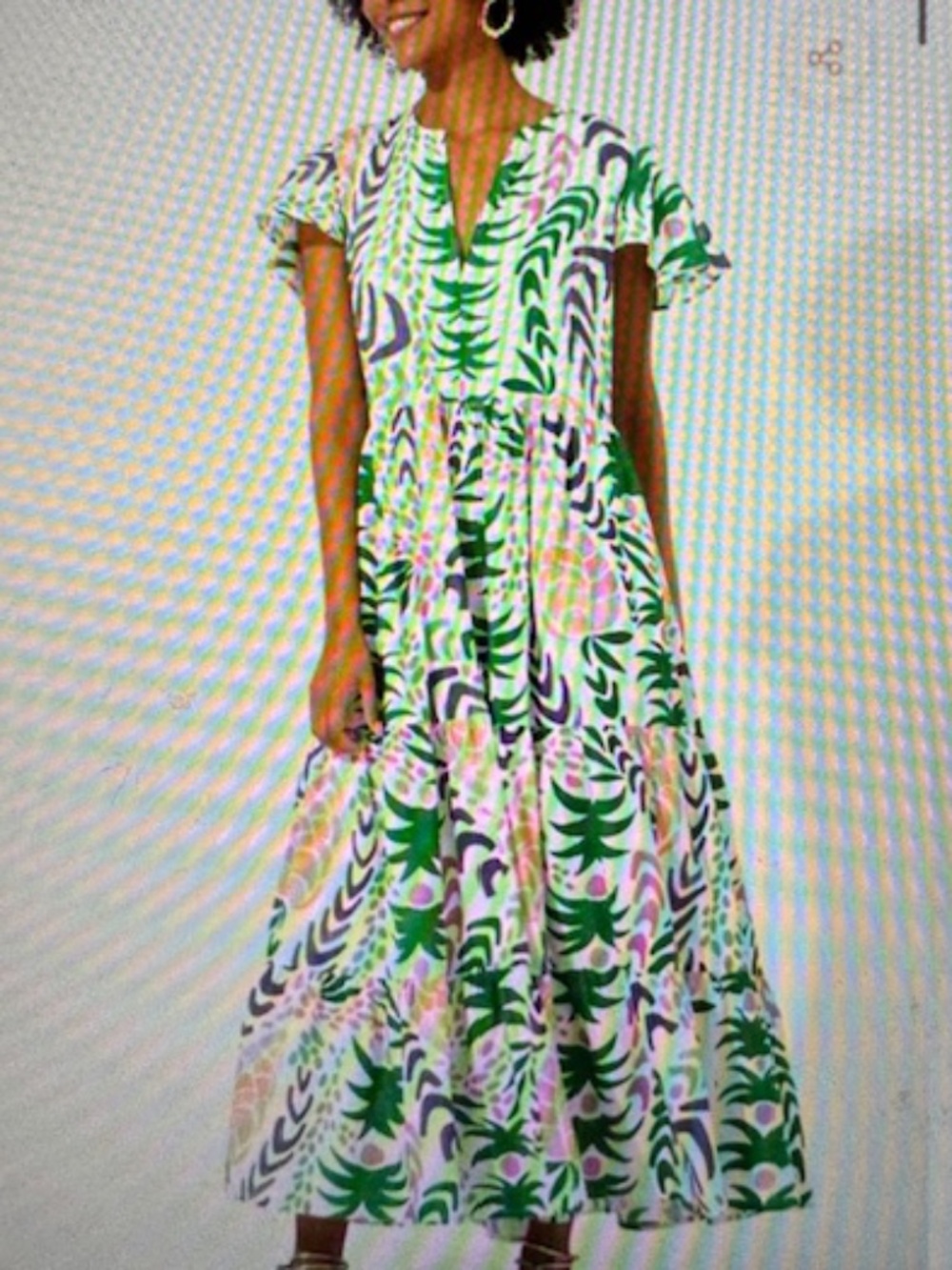 Worn 1x,Like-New Oliphant V-Neck Maxi Dress, Grenadine pattern, pockets $298, M